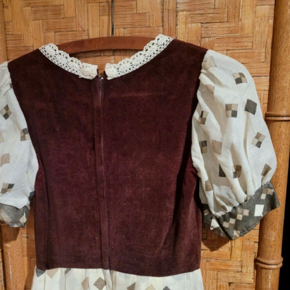 VTG 70s Miss Marlene Dress England Velour Renaissance Faire Cottagecore Maxi XS - Picture 12 of 13
